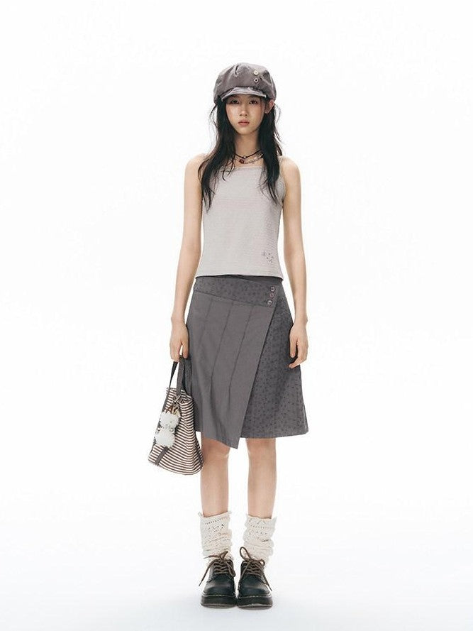 NAPSNAPS Vintage Patchwork Irregular A Line Low Waist Women&