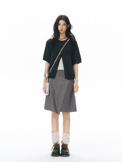 NAPSNAPS Vintage Patchwork Irregular A Line Low Waist Women&
