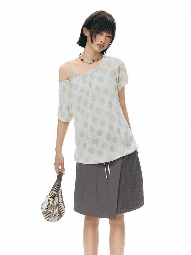 NAPSNAPS Vintage Patchwork Irregular A Line Low Waist Women&