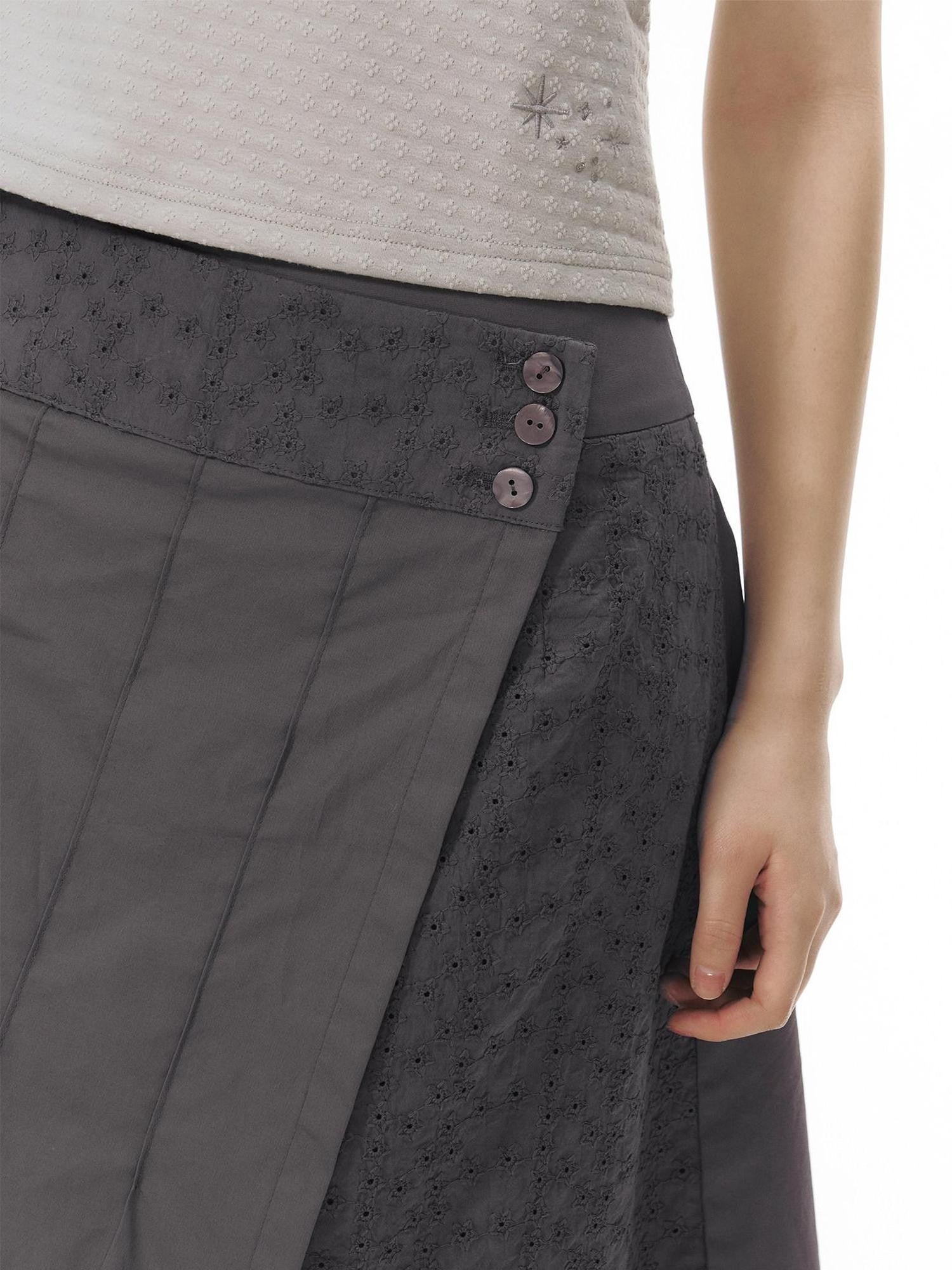 NAPSNAPS Vintage Patchwork Irregular A Line Low Waist Women&