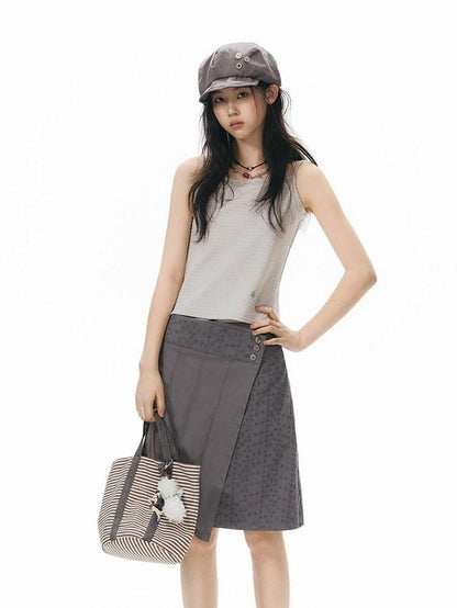 NAPSNAPS Vintage Patchwork Irregular A Line Low Waist Women&