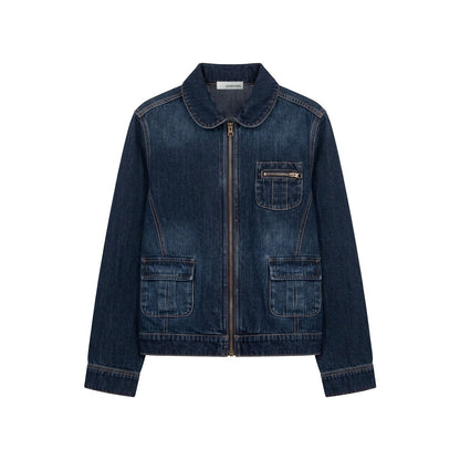 NAPSNAPS_Vintage_Peter_Pan_Collar_Denim_Zip_Up_Multi_Pocket_Women&