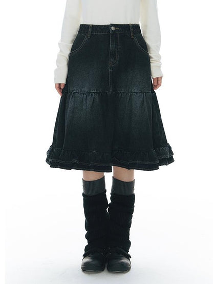 NAPSNAPS Vintage Peter Pan Collar Denim Zip Up Multi Pocket Women&