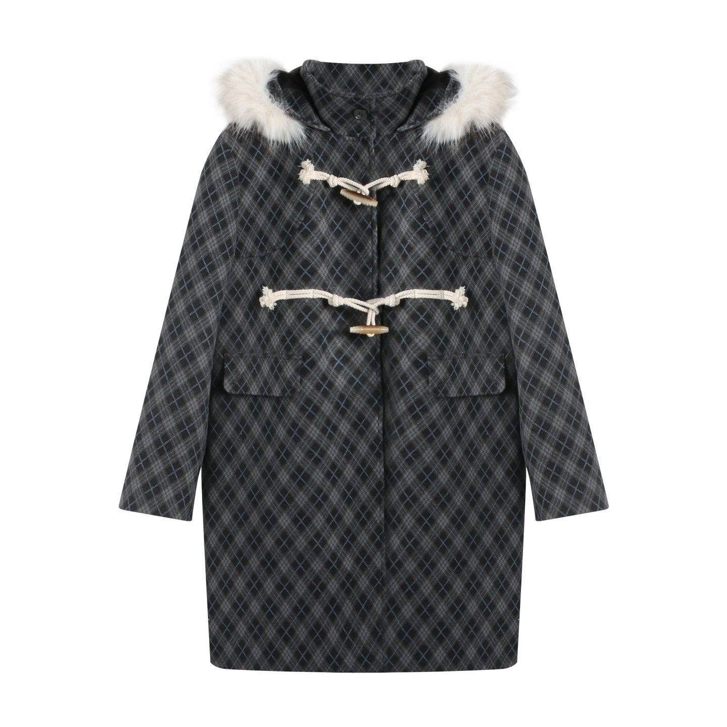 NAPSNAPS_Vintage_Plaid_Detachable_Fur_Hood_Toggle_Women&