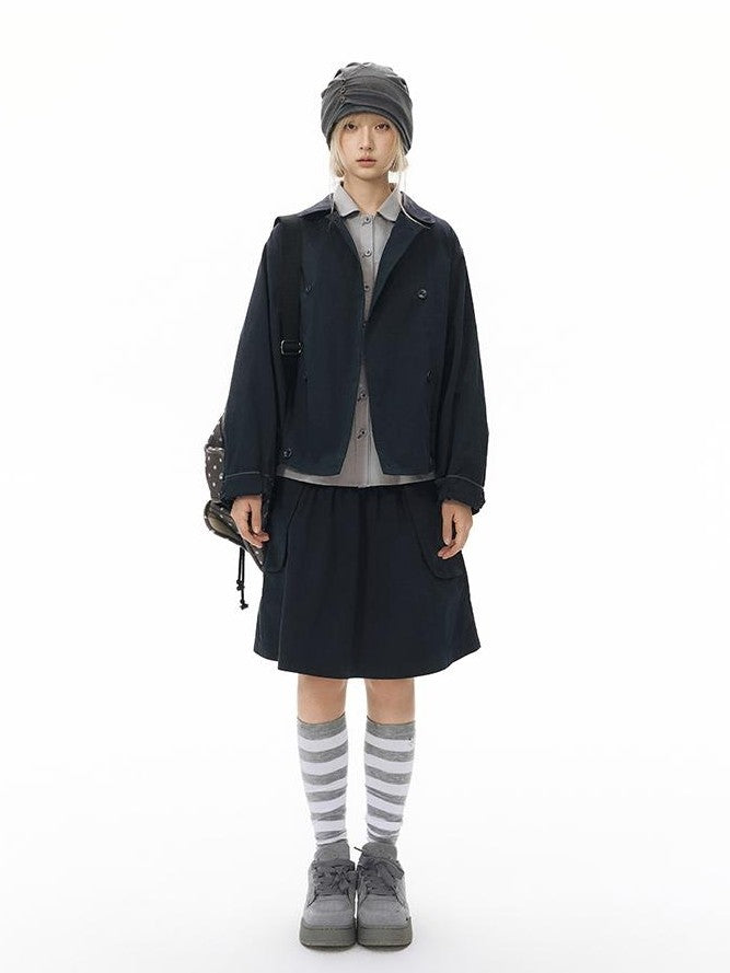 NAPSNAPS Vintage Plaid Doll Collar Pleated Cinched Waist Women&