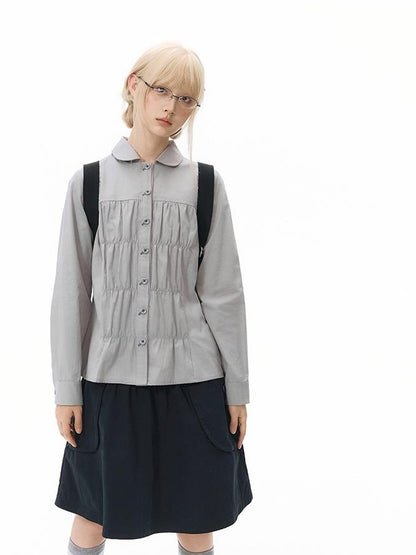 NAPSNAPS Vintage Plaid Doll Collar Pleated Cinched Waist Women&