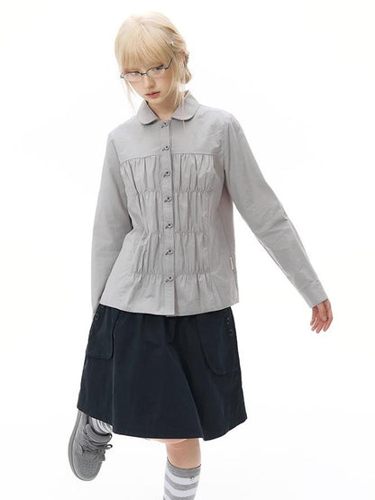 NAPSNAPS Vintage Plaid Doll Collar Pleated Cinched Waist Women&