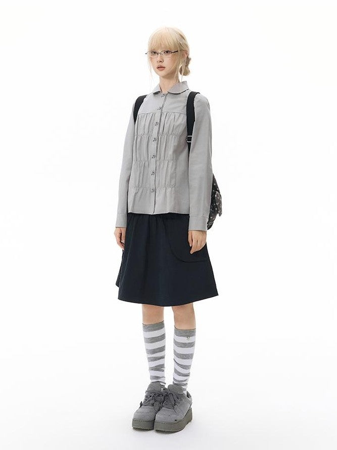 NAPSNAPS Vintage Plaid Doll Collar Pleated Cinched Waist Women&