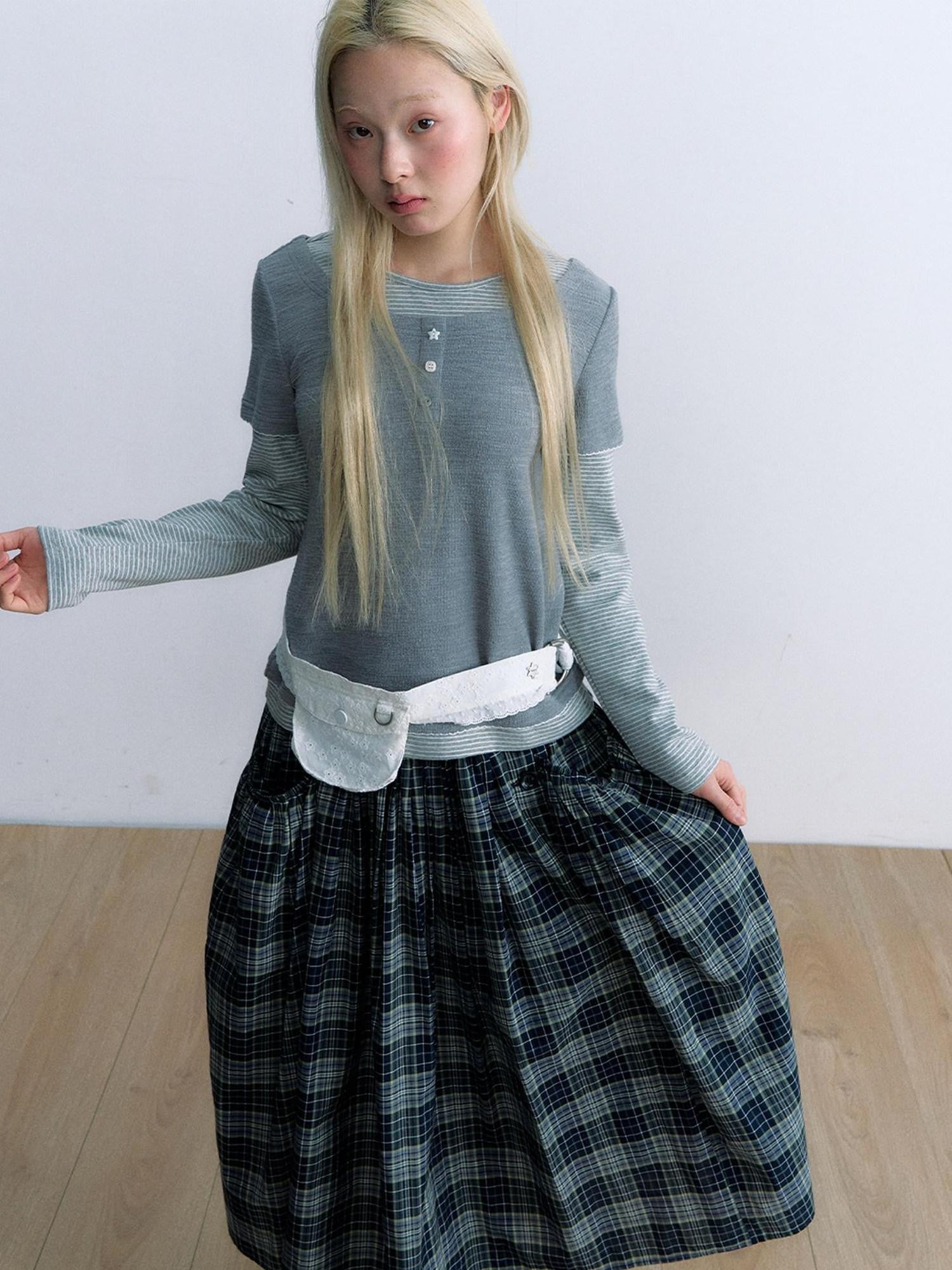 NAPSNAPS Vintage Plaid Large Pocket A Line Women&