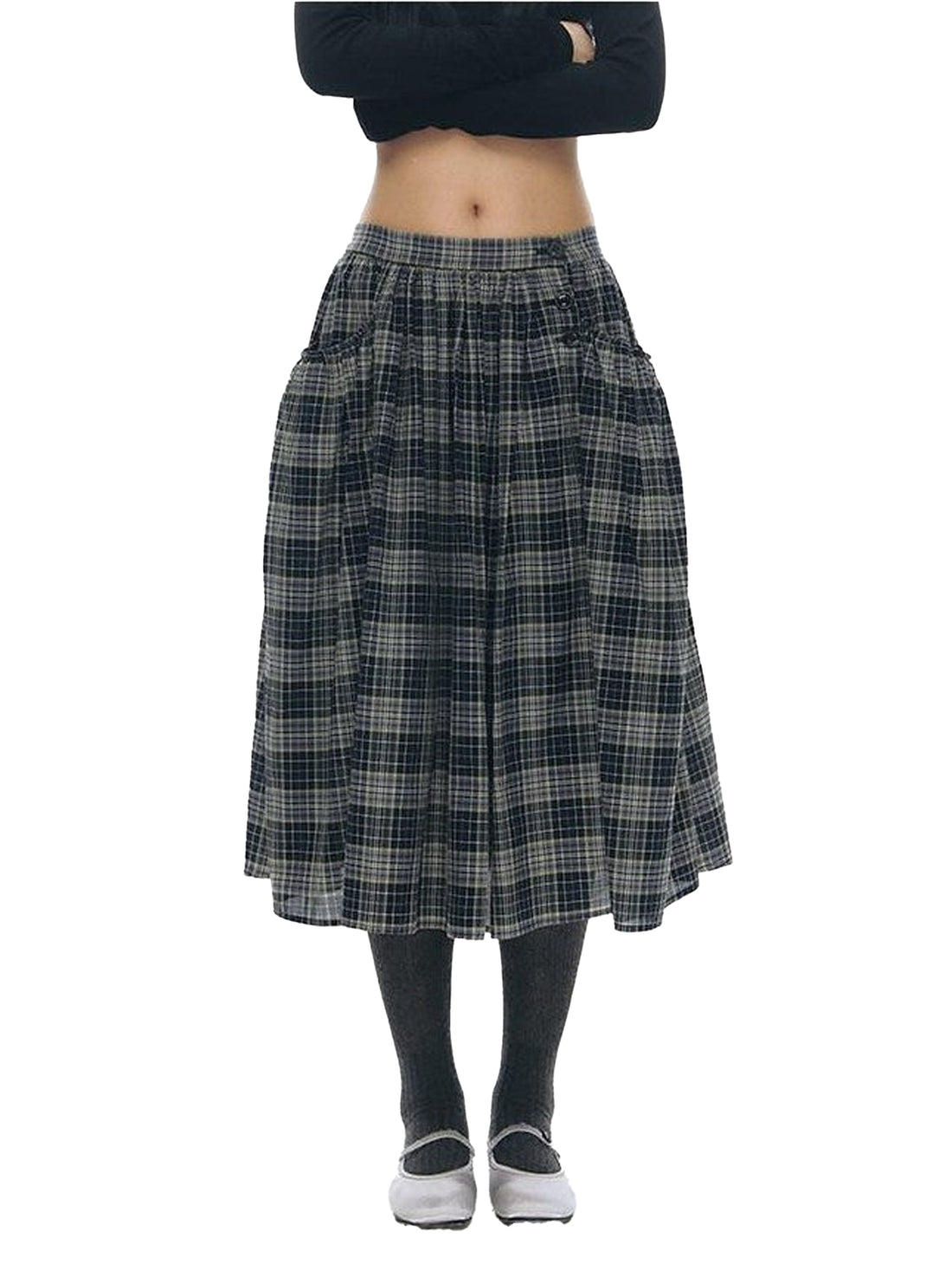 NAPSNAPS Vintage Plaid Large Pocket A Line Women&