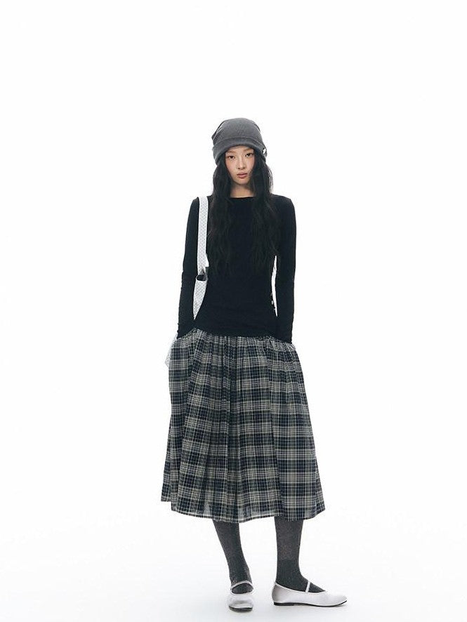 NAPSNAPS Vintage Plaid Large Pocket A Line Women&