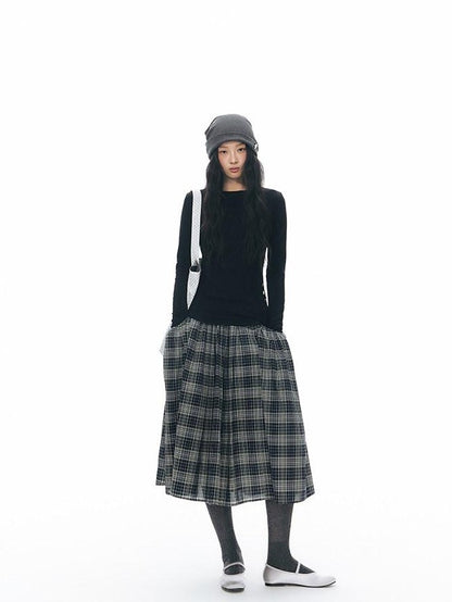 NAPSNAPS Vintage Plaid Large Pocket A Line Women&