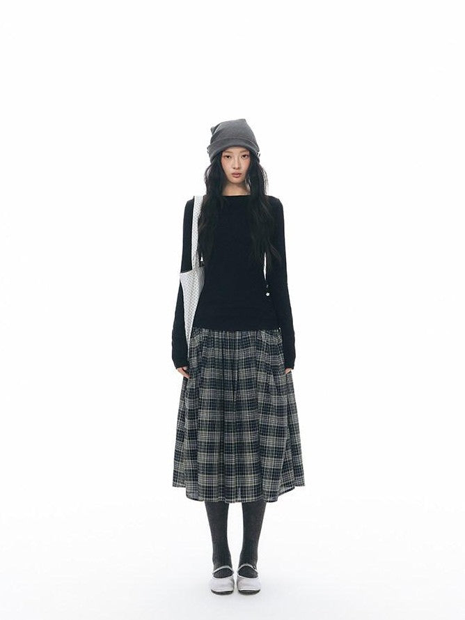 NAPSNAPS Vintage Plaid Large Pocket A Line Women&