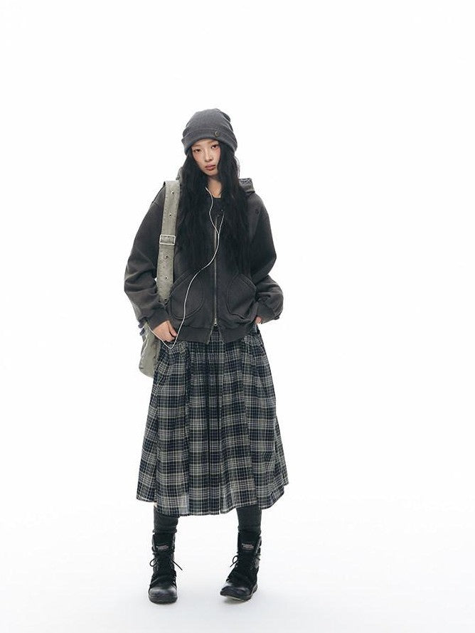 NAPSNAPS Vintage Plaid Large Pocket A Line Women&