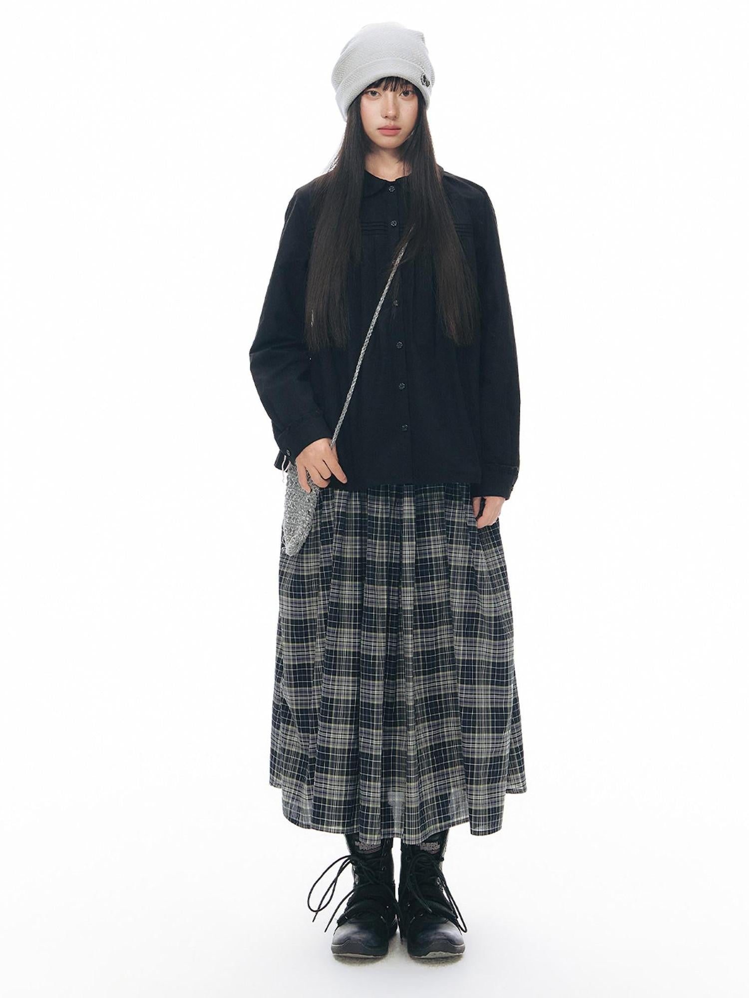 NAPSNAPS Vintage Plaid Large Pocket A Line Women&