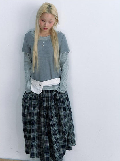NAPSNAPS Vintage Plaid Large Pocket A Line Women&