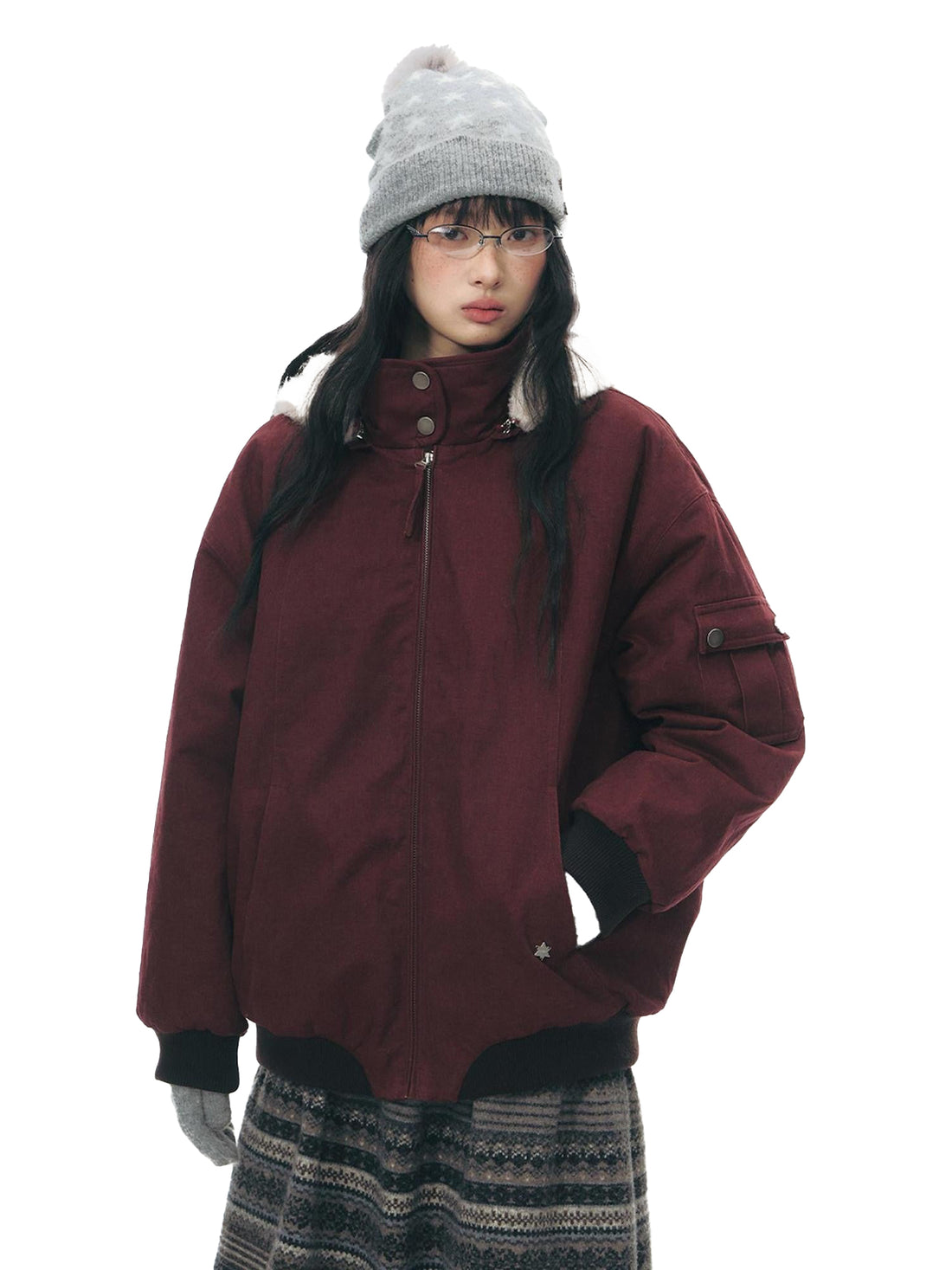 NAPSNAPS Vintage Red Detachable Hood Workwear Women&