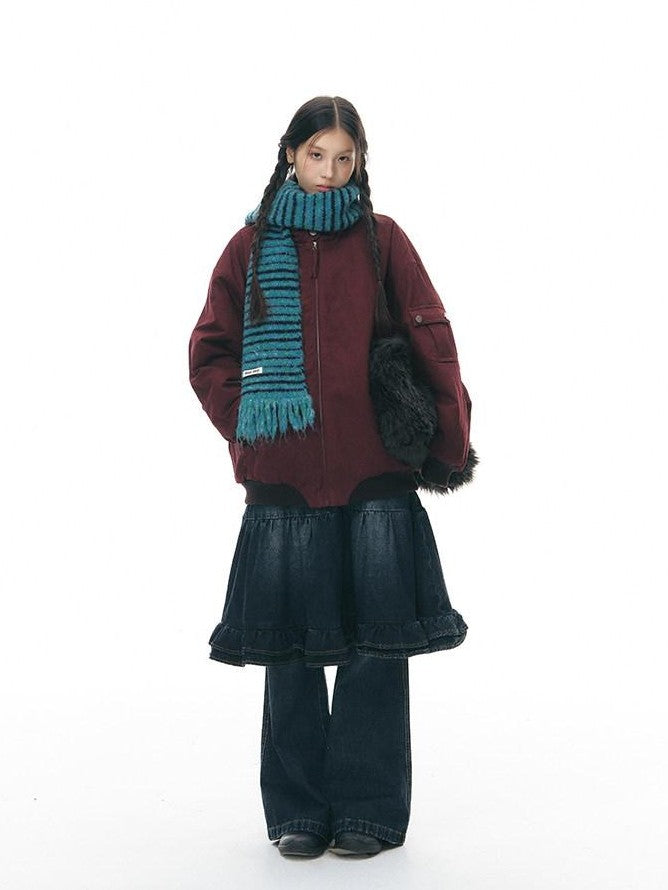 NAPSNAPS Vintage Red Detachable Hood Workwear Women&