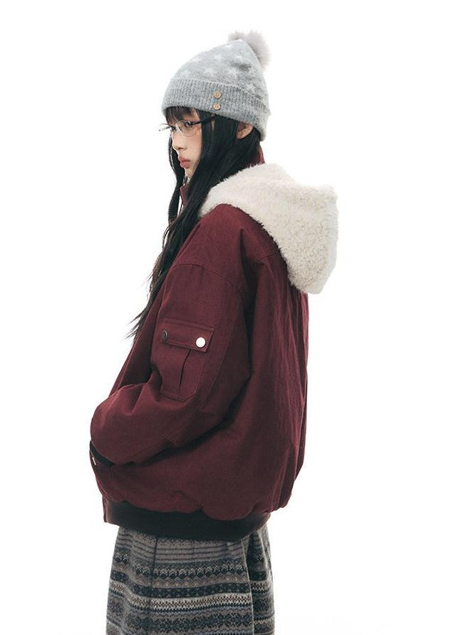 NAPSNAPS Vintage Red Detachable Hood Workwear Women&