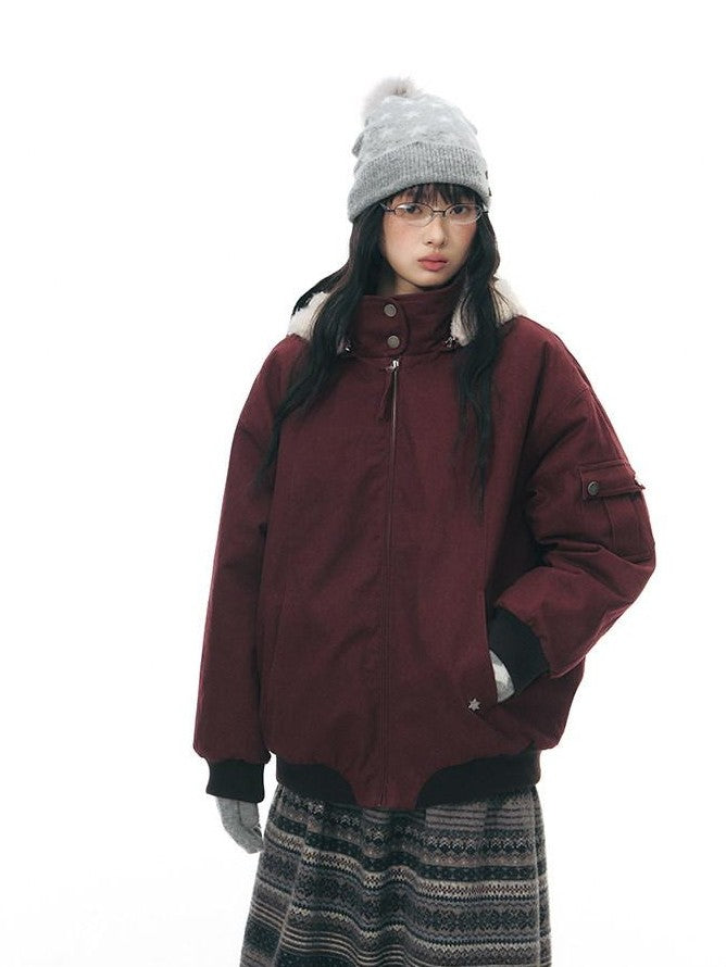 NAPSNAPS Vintage Red Detachable Hood Workwear Women&