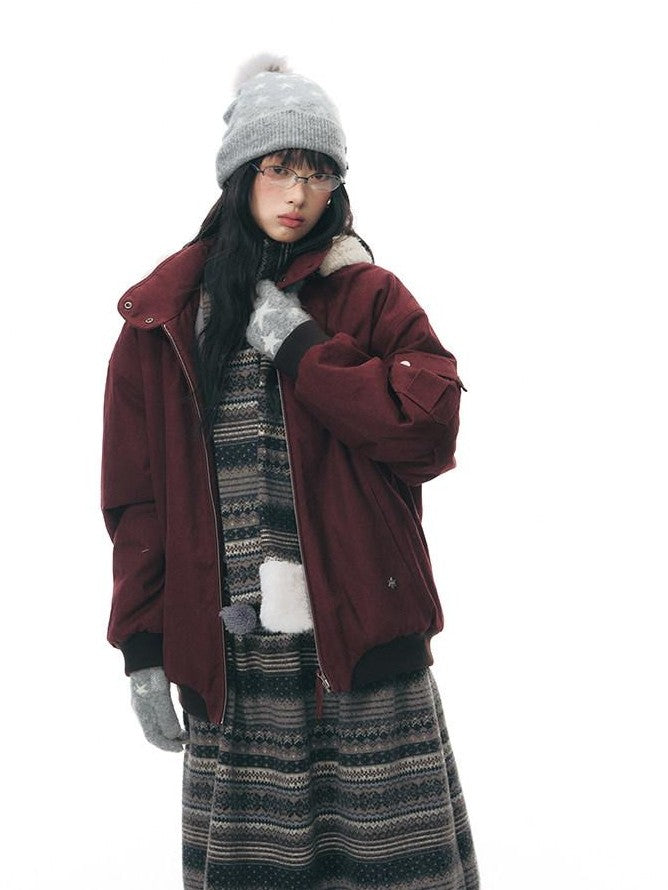 NAPSNAPS Vintage Red Detachable Hood Workwear Women&