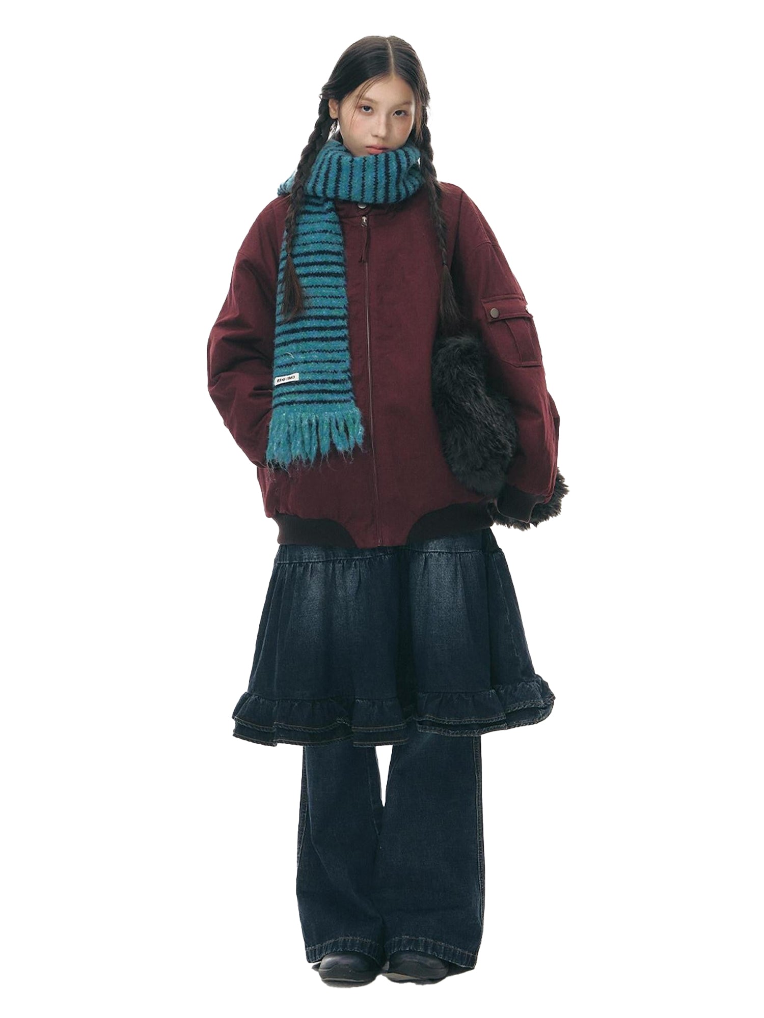 NAPSNAPS Vintage Red Detachable Hood Workwear Women&