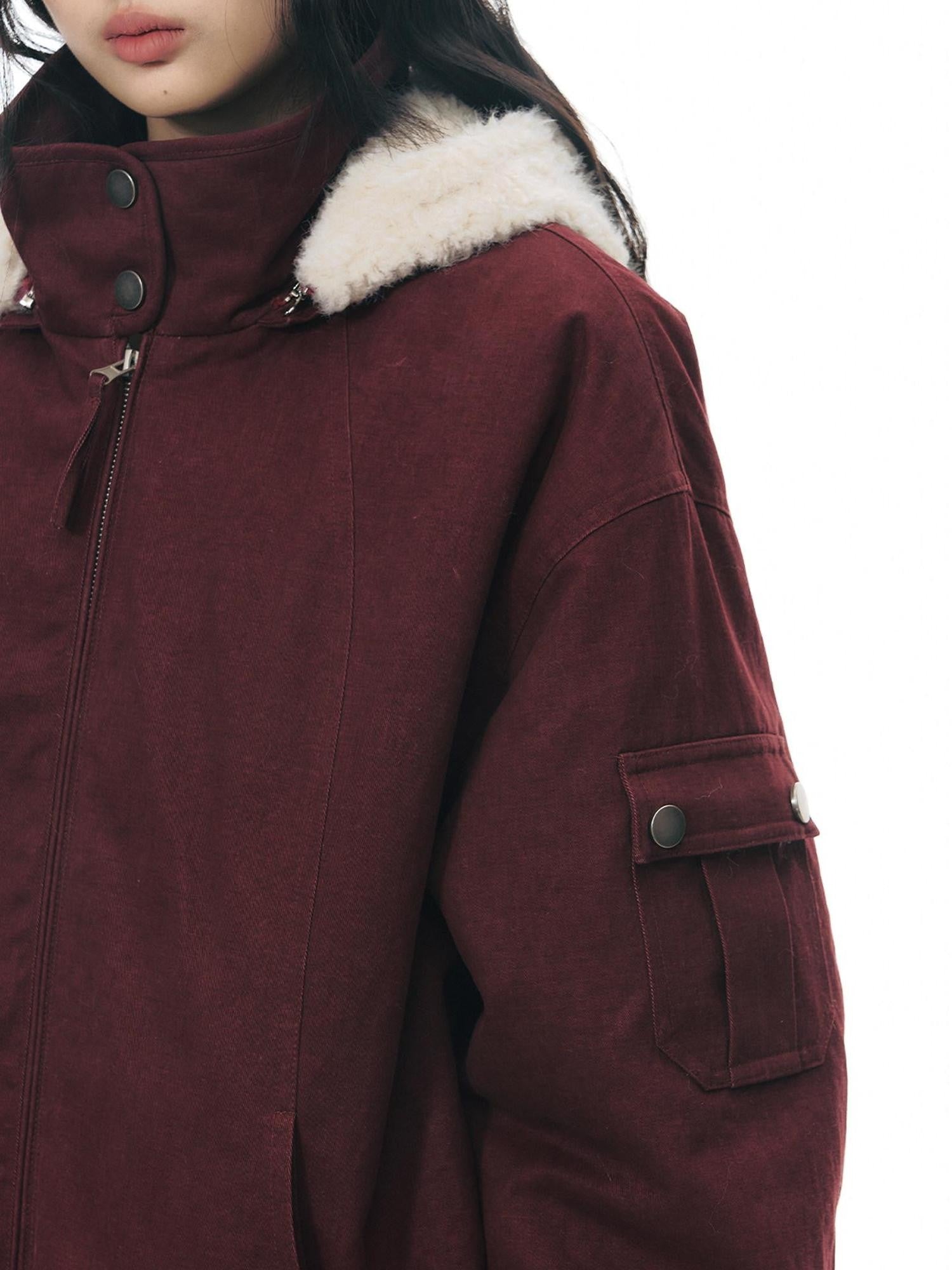 NAPSNAPS Vintage Red Detachable Hood Workwear Women&