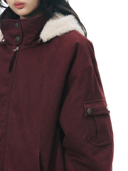 NAPSNAPS Vintage Red Detachable Hood Workwear Women&