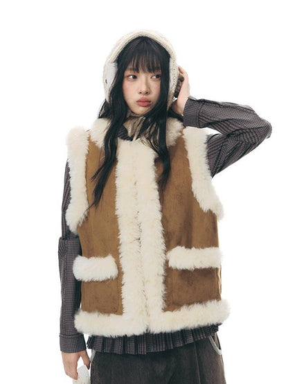 NAPSNAPS Vintage Reversible Plush Faux Suede Patch Hem Women&