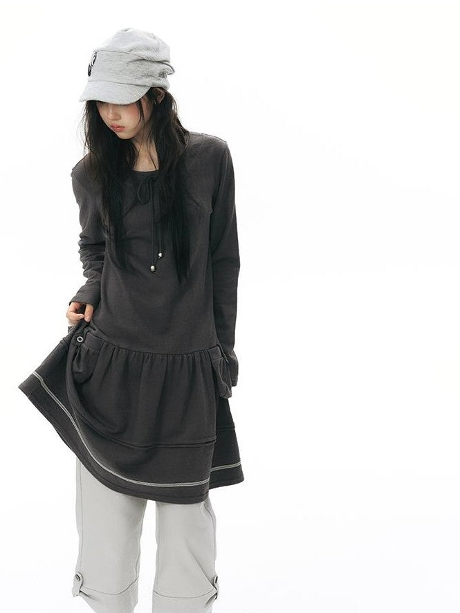 NAPSNAPS Vintage Ribbed Waist Large Pocket Pleated Rolled Hem Women&