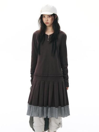 NAPSNAPS Vintage Ribbed Waist Large Pocket Pleated Rolled Hem Women&
