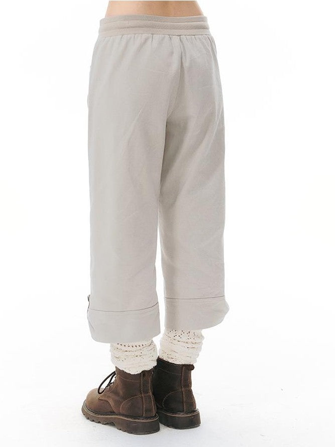 NAPSNAPS Vintage Ribbed Waist Large Pocket Pleated Rolled Hem Women&