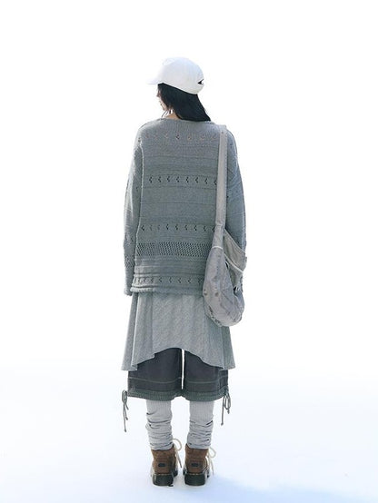 NAPSNAPS Vintage Scallop Hem Openwork Round Neck Loose Women&
