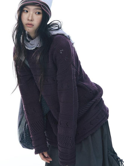 NAPSNAPS Vintage Scallop Hem Openwork Round Neck Loose Women&