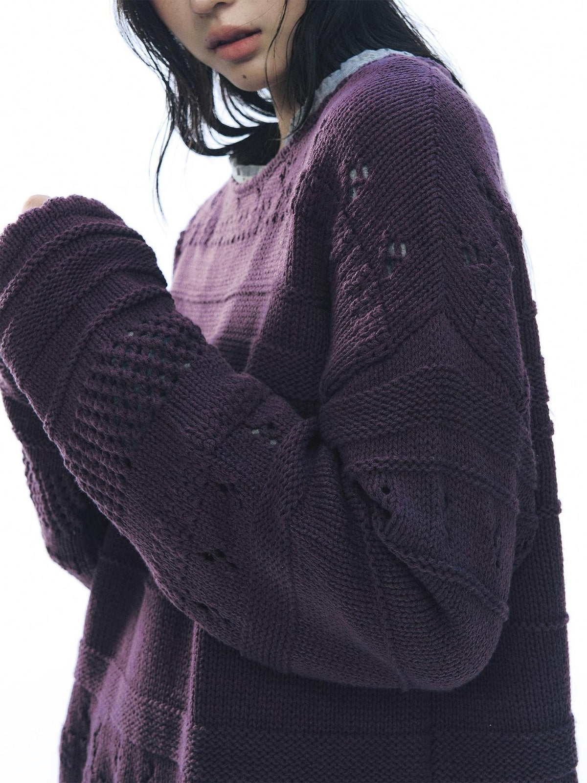NAPSNAPS Vintage Scallop Hem Openwork Round Neck Loose Women&