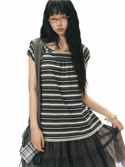 NAPSNAPS Vintage Striped Lace Patchwork Women&