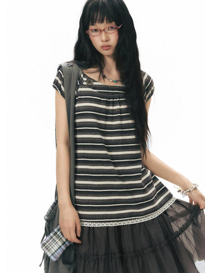 NAPSNAPS Vintage Striped Lace Patchwork Women&