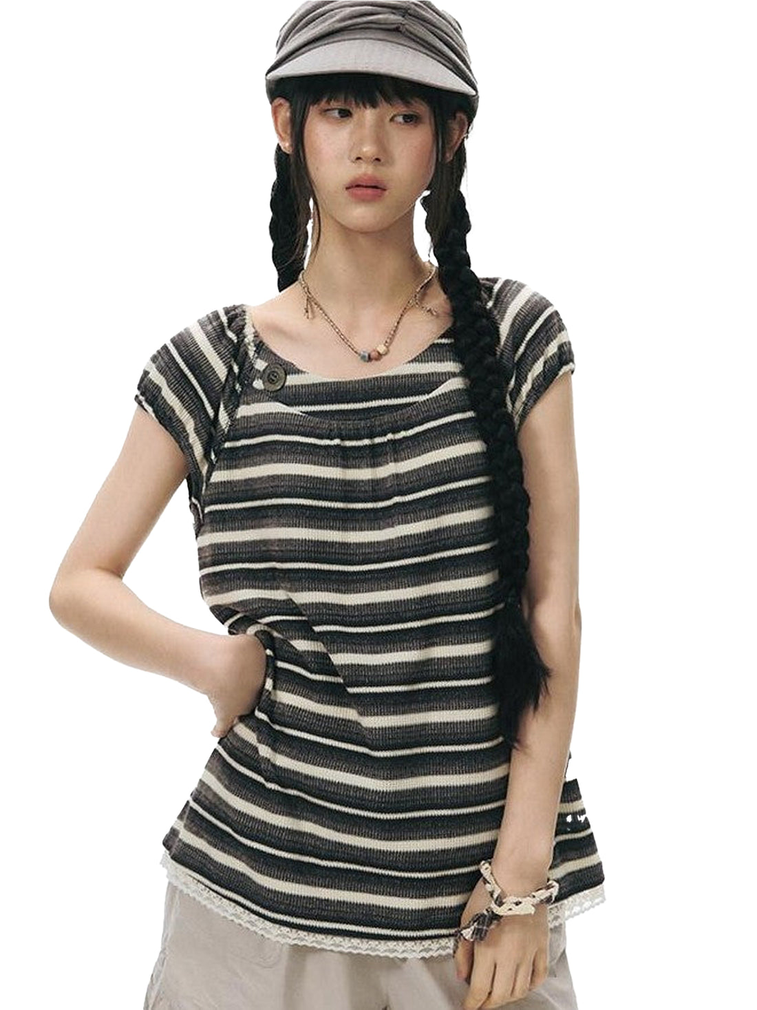 NAPSNAPS Vintage Striped Lace Patchwork Women&