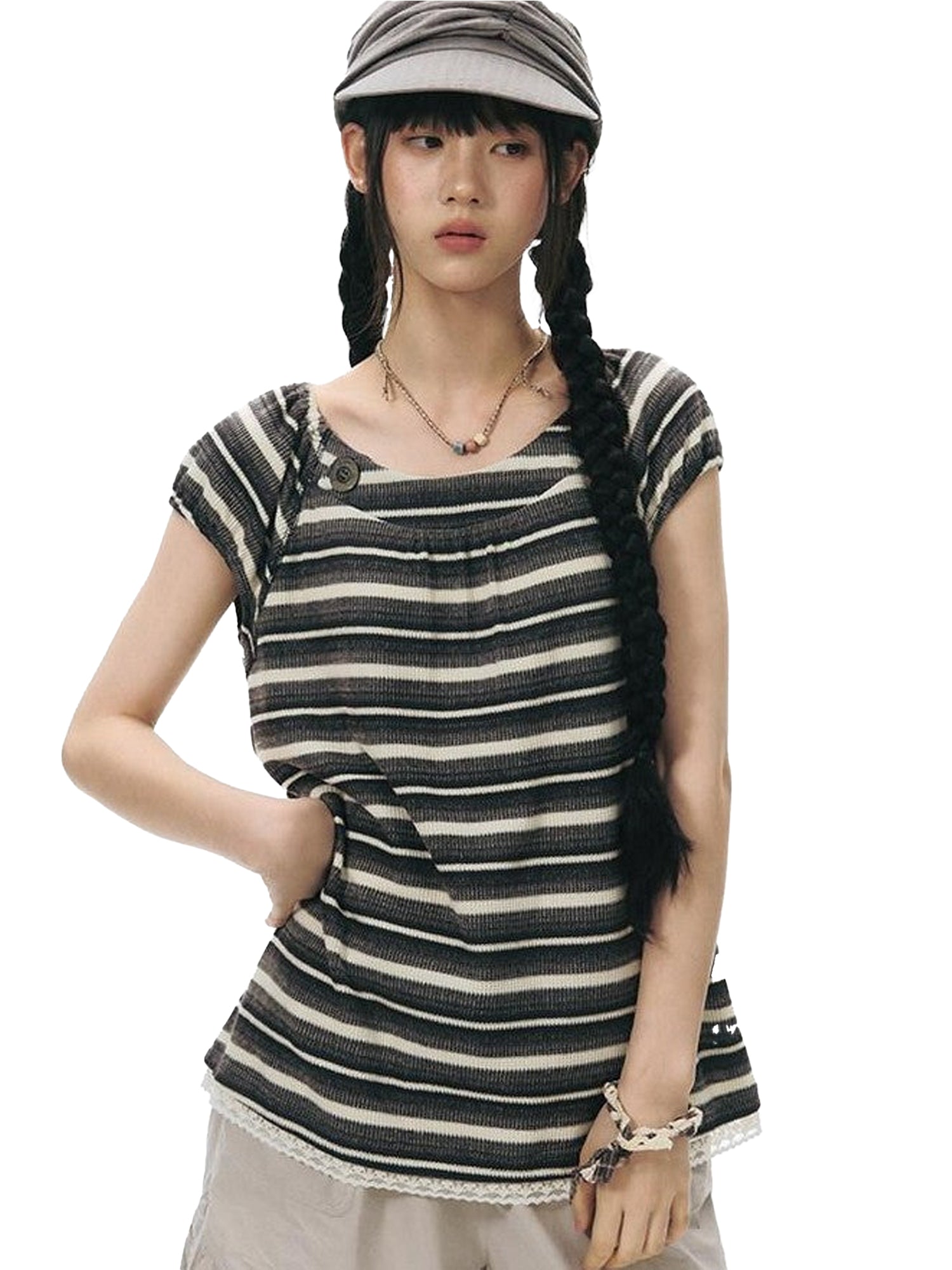 NAPSNAPS Vintage Striped Lace Patchwork Women&