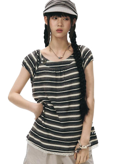 NAPSNAPS Vintage Striped Lace Patchwork Women&