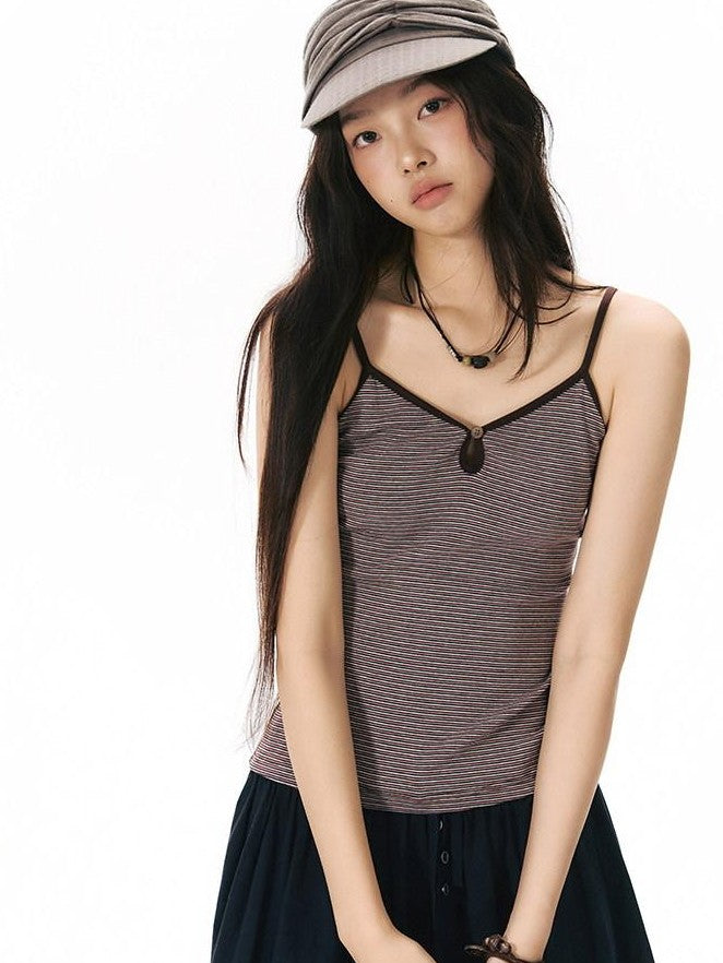 NAPSNAPS Vintage Striped V-neck Slim Fit Stretch Knit Women&
