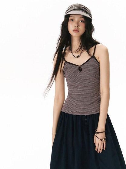 NAPSNAPS Vintage Striped V-neck Slim Fit Stretch Knit Women&