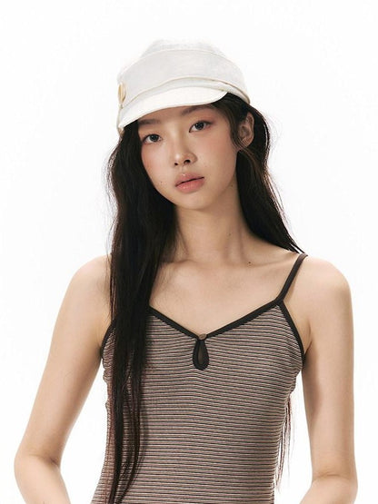 NAPSNAPS Vintage Striped V-neck Slim Fit Stretch Knit Women&