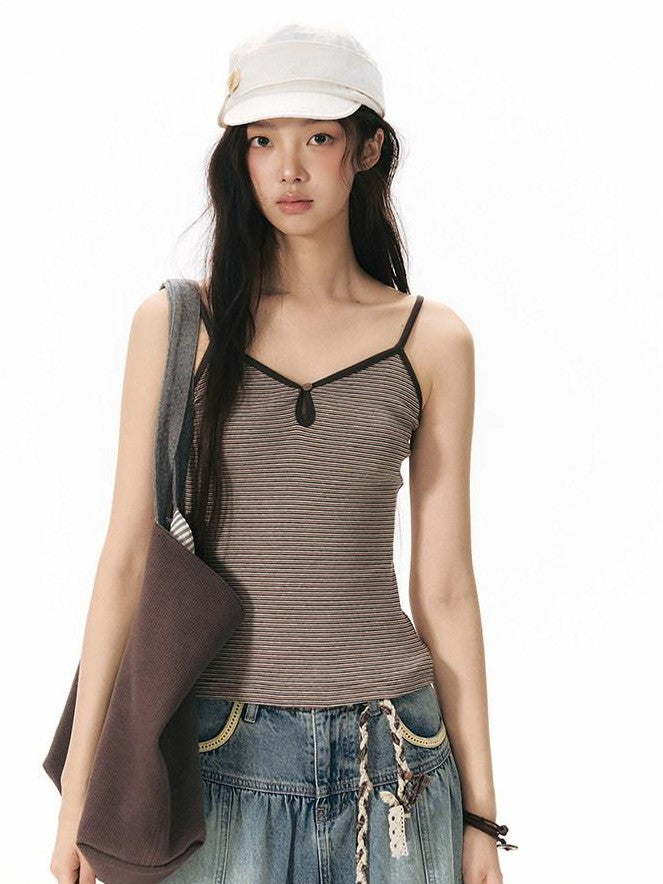 NAPSNAPS Vintage Striped V-neck Slim Fit Stretch Knit Women&
