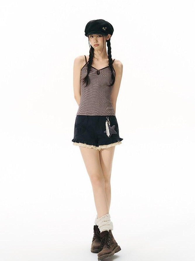 NAPSNAPS Vintage Striped V-neck Slim Fit Stretch Knit Women&