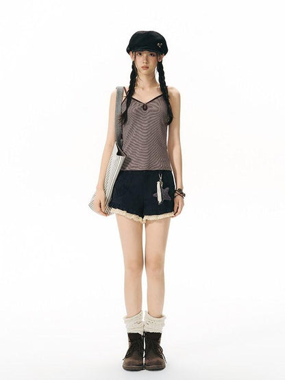 NAPSNAPS Vintage Striped V-neck Slim Fit Stretch Knit Women&
