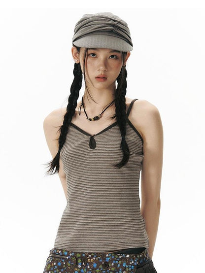 NAPSNAPS Vintage Striped V-neck Slim Fit Stretch Knit Women&