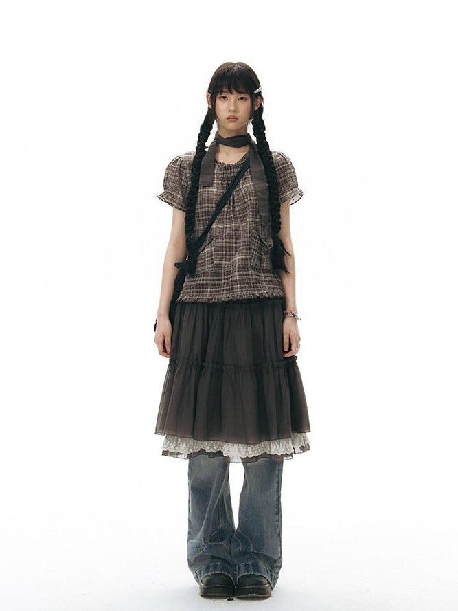 NAPSNAPS Vintage Textured Pleated Patchwork A Line Women&