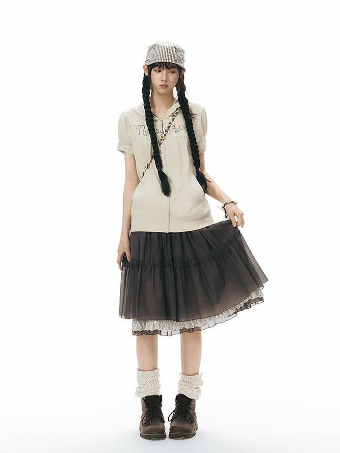 NAPSNAPS Vintage Textured Pleated Patchwork A Line Women&