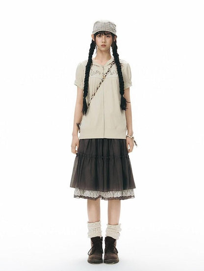 NAPSNAPS Vintage Textured Pleated Patchwork A Line Women&